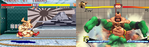 Pilão do Zangief subindo as telas no Street Fighter 2' de